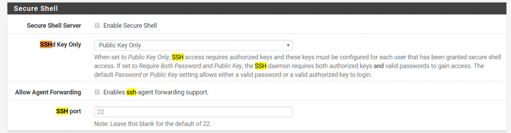 secure shell pfSense