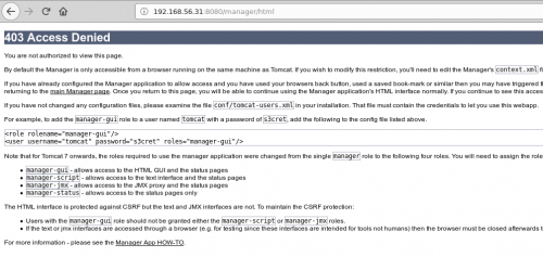 authentification tomcat manager deny