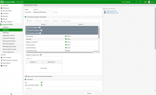 filtrage web avec le pare-feu FortiGate de Fortinet