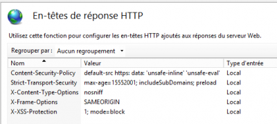 step 2 : gestionnaire IIS add headers, recapitulatif options